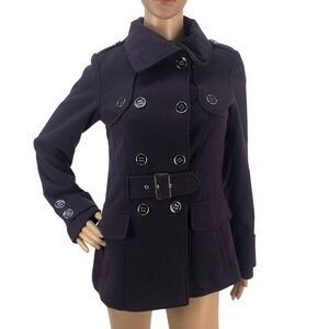 George Purple Belted Double Breasted Peacoat‎ Fitted A-Line Jacket Coat XS